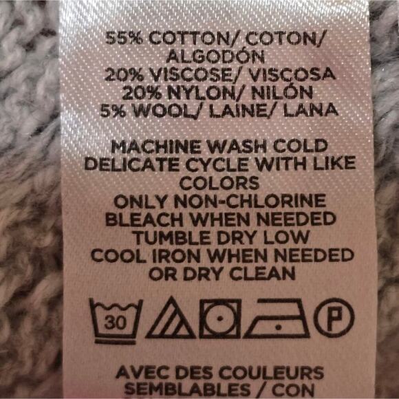 ANN TAYLOR Loft Light Grey Waffle Weave Cotton wool Blend Tunic Length Sweater - Picture 6 of 7